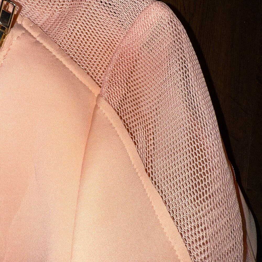 Lucy Paris Blush Moto Jacket NWT Size L Scuba Neoprene Mesh Panel - Picture 4 of 7